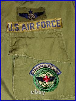 Vtg Us Army/usaf Slant Pocket Shirt! Master Sergeant/airlift/med Evac Patches! L Vtg Us Army/usaf Slant Pocket Shirt! Master Sergeant/airlift/med Evac Patches! L