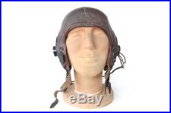 WW2 US Army Air Force Leather Aviator Pilot Cap Type A-11 in Size Medium WIRED