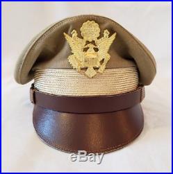 WW2 US Army Aircorps Military Airforce Officers Khaki Crusher Visor Hat Cap