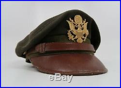 WW2 US Officer visor cap hat Army Air Corp force crusher pilot Bancroft Flighter