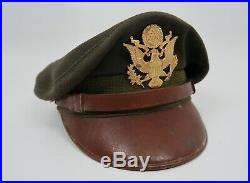 WW2 US Officer visor cap hat Army Air Corp force crusher pilot Bancroft Flighter