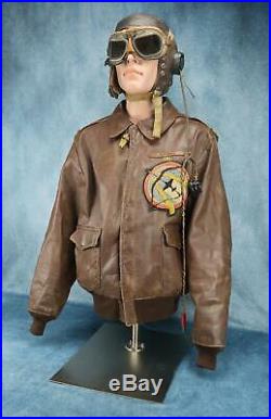 WW2 officer US Army Air Force Corp leather A2 bomber jacket USAF NAME group 44