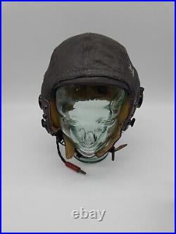 WWII Army Air Force A-11 Leather Flight Helmet w integrated ANB-H-1 headset