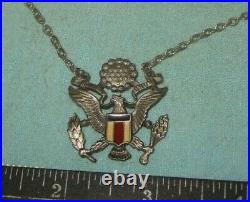 WWII E. Pluribus Unum US Eagle Sweetheart Necklace Red White Blue ART VERY RARE