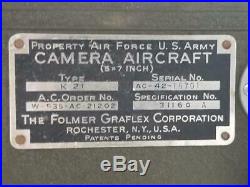 WWII K-21 Folmer Air Force Aircraft Camera w Kodak Aero Ekter 178mm F 2.5 Lens