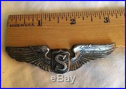WWII USAF Army Air Force 3 Service Pilot Wings Pin with S Sterling