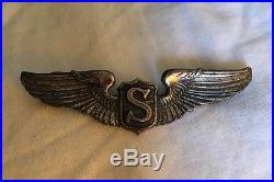 WWII USAF Army Air Force 3 Service Pilot Wings Pin with S Sterling