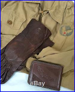 WWII US ARMY AIR FORCES NAMED GROUP, RARE 1936 FLIGHT BOOTS, FLIGHT SUIT, GLOVES