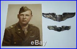 WWII US Air Force Sterling Silver Service Captain Pilot Wings Pins USAF Photo b5