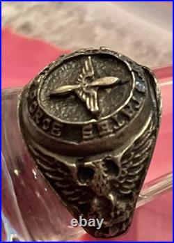 WWII US Air Force USAF Pilot Prop Wings Sterling Silver Signet Ring Size 10.5