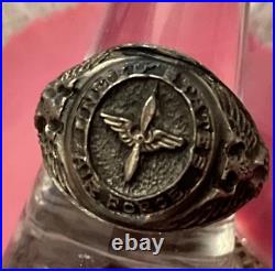 WWII US Air Force USAF Pilot Prop Wings Sterling Silver Signet Ring Size 10.5