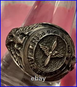 WWII US Air Force USAF Pilot Prop Wings Sterling Silver Signet Ring Size 10.5