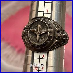 WWII US Air Force USAF Pilot Prop Wings Sterling Silver Signet Ring Size 10.5