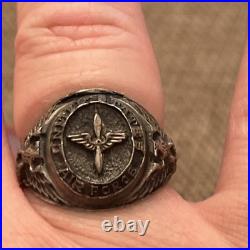 WWII US Air Force USAF Pilot Prop Wings Sterling Silver Signet Ring Size 10.5