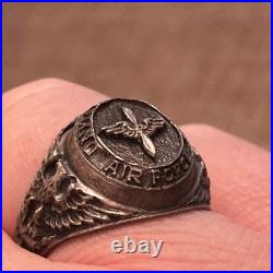 WWII US Air Force USAF Pilot Prop Wings Sterling Silver Signet Ring Size 10.5