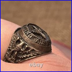 WWII US Air Force USAF Pilot Prop Wings Sterling Silver Signet Ring Size 10.5