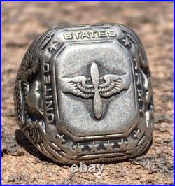WWII US Army Air Corps Force USAAF Sterling Silver Souvenir Ring SZ 9.5