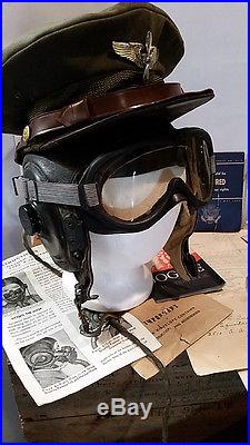 WWII US Army Air Force Aviator LOT 1st LT Leather Helmet Flight Suit Goggles B-8
