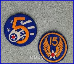 WWII US Army Air Forces Patches 5th & 15th Air Force Theater Insignia Pair