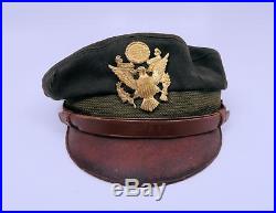 WWII US Officer visor cap dress uniform hat combat Army Air Force corps crusher