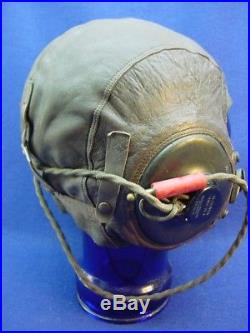 WWII U. S. ARMY AIR FORCE, TYPE-A-11 LEATHER FLYING HELMET, WithELECTRONICS & CORD