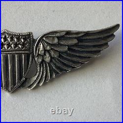 WWI United States Air Force Sterling Silver 13 Star Wings Brooch, Rare